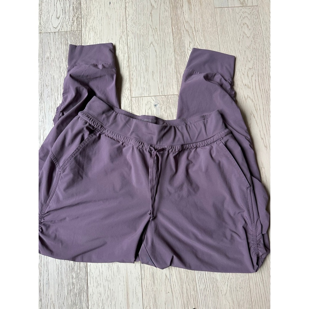 Athleta Attitude Jogger Pants Purple Ruched Leg Athletic Yoga Women Small